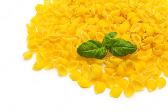 conchiglie (shell pasta noodels) with basil leaf  : Stock Photo or Stock Video Download rcfotostock photos, images and assets rcfotostock | RC Photo Stock.: