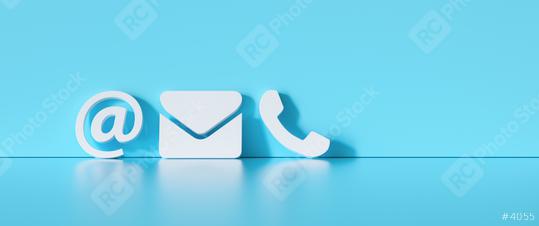 Contact Methods. Close-up Of A Phone, Email and Post Icons Leaning On blue Wall  : Stock Photo or Stock Video Download rcfotostock photos, images and assets rcfotostock | RC Photo Stock.: