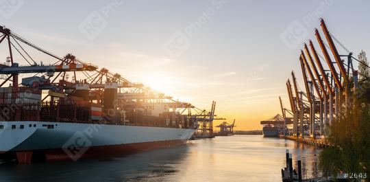 Container terminal Burchardkai, the port of Hamburg during blue hour at sunset  : Stock Photo or Stock Video Download rcfotostock photos, images and assets rcfotostock | RC Photo Stock.: