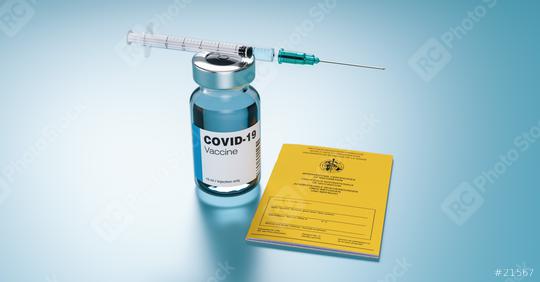 COVID-19 Coronavirus mRNA Vaccine and Syringe and yellow international certificate of vaccination - 3D illustration  : Stock Photo or Stock Video Download rcfotostock photos, images and assets rcfotostock | RC Photo Stock.: