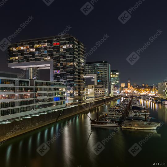 crane house buildings at night in rhineau harbour  : Stock Photo or Stock Video Download rcfotostock photos, images and assets rcfotostock | RC Photo Stock.: