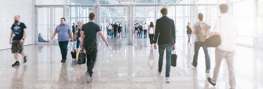 Crowd of anonymous people walking on trade fair entrance  : Stock Photo or Stock Video Download rcfotostock photos, images and assets rcfotostock | RC Photo Stock.: