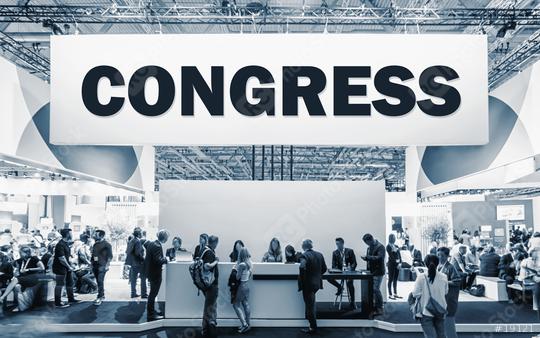 Crowd of people at a trade show booth with a banner and the text Congress.  : Stock Photo or Stock Video Download rcfotostock photos, images and assets rcfotostock | RC-Photo-Stock.:
