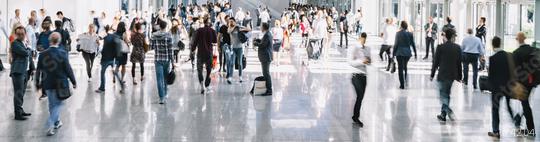 crowd of trade fair visitors walking in a clean futuristic corridor  : Stock Photo or Stock Video Download rcfotostock photos, images and assets rcfotostock | RC Photo Stock.: