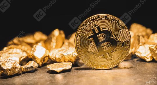cryptocurrency Bitcoin and mound of gold nuggets - Business concept image  : Stock Photo or Stock Video Download rcfotostock photos, images and assets rcfotostock | RC Photo Stock.: