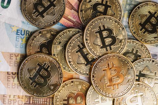 cryptocurrency Bitcoin, on top of Euro banknotes  : Stock Photo or Stock Video Download rcfotostock photos, images and assets rcfotostock | RC Photo Stock.: