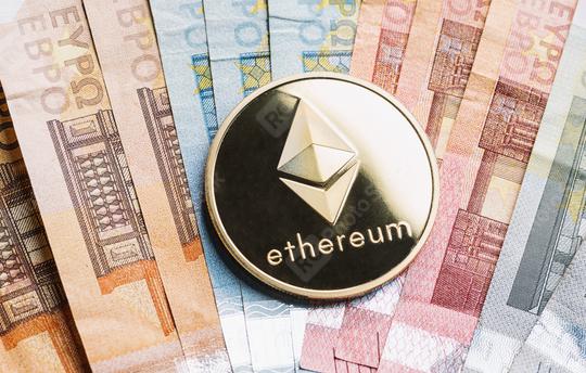 cryptocurrency Ethereum on top of Euro banknotes  : Stock Photo or Stock Video Download rcfotostock photos, images and assets rcfotostock | RC Photo Stock.: