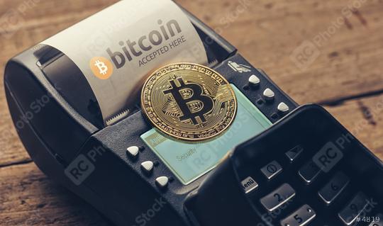 Customer pays by bitcoin to pay a bill at the cafe (bitcoin accepted here)  : Stock Photo or Stock Video Download rcfotostock photos, images and assets rcfotostock | RC Photo Stock.: