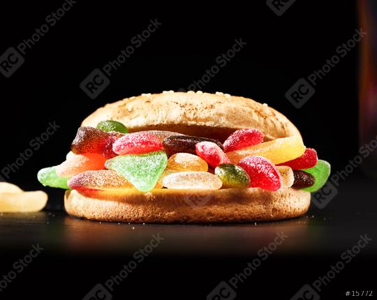 Delicious homemade Hamburger made of colorful gummy sweets  : Stock Photo or Stock Video Download rcfotostock photos, images and assets rcfotostock | RC Photo Stock.: