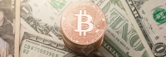 Digital currency bitcoin coins on dollar bills  : Stock Photo or Stock Video Download rcfotostock photos, images and assets rcfotostock | RC Photo Stock.: