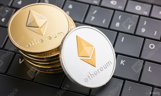 Digital currency physical Ethereum coins on black computer keyboard  : Stock Photo or Stock Video Download rcfotostock photos, images and assets rcfotostock | RC Photo Stock.: