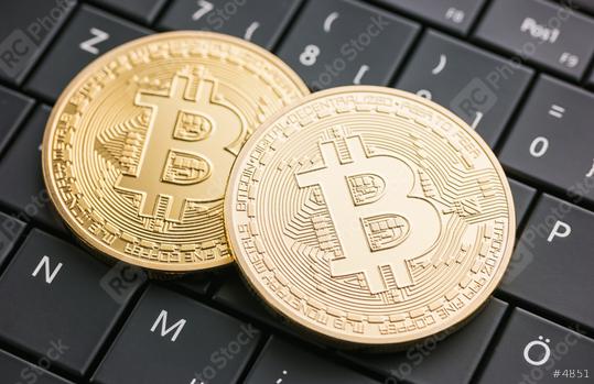Digital currency physical golden bitcoin coins on black computer keyboard  : Stock Photo or Stock Video Download rcfotostock photos, images and assets rcfotostock | RC Photo Stock.: