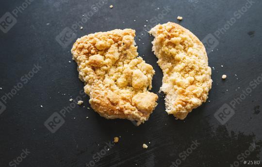 divided streusel bun or roll on old table  : Stock Photo or Stock Video Download rcfotostock photos, images and assets rcfotostock | RC Photo Stock.: