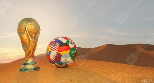 Doha, Qatar, August 2022:. Fifa world cup 2022 celebration winning trophy with Big soccer ball with country flags in desert of Qatar.  : Stock Photo or Stock Video Download rcfotostock photos, images and assets rcfotostock | RC Photo Stock.: