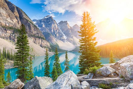 Dramatic Sunrise at Moraine Lake in Banff, Alberta, Canada  : Stock Photo or Stock Video Download rcfotostock photos, images and assets rcfotostock | RC Photo Stock.: