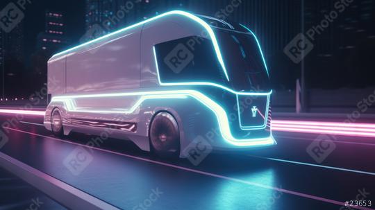 Driverless autonomous car on the road with neon light. Futuristic transport concept, Generative AI  : Stock Photo or Stock Video Download rcfotostock photos, images and assets rcfotostock | RC Photo Stock.: