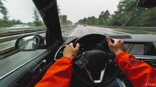 Driving car at a rainy day on a highway - POV, first person view shot  : Stock Photo or Stock Video Download rcfotostock photos, images and assets rcfotostock | RC Photo Stock.: