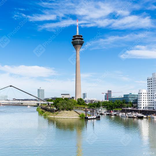 Dusseldorf media harbor with rheinturm at a sunny summer day  : Stock Photo or Stock Video Download rcfotostock photos, images and assets rcfotostock | RC Photo Stock.: