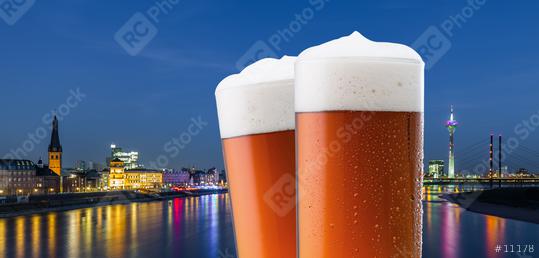 Dusseldorf night skyline with old beer glasses  : Stock Photo or Stock Video Download rcfotostock photos, images and assets rcfotostock | RC Photo Stock.: