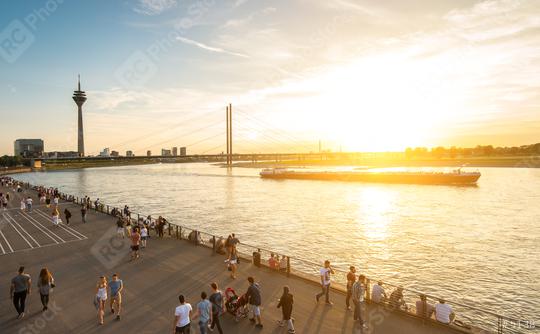 dusseldorf rhine promenade at summer sunset  : Stock Photo or Stock Video Download rcfotostock photos, images and assets rcfotostock | RC Photo Stock.: