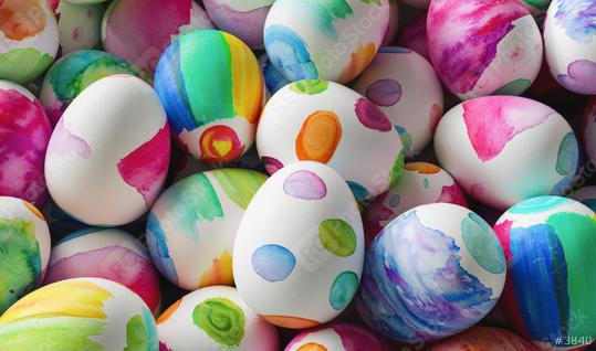 Easter eggs painted with water paint on a heap  : Stock Photo or Stock Video Download rcfotostock photos, images and assets rcfotostock | RC-Photo-Stock.: