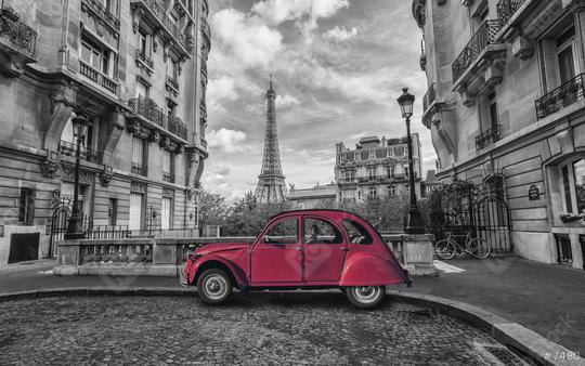 Eiffel Tower in Paris and red retro car in black and white color-key  : Stock Photo or Stock Video Download rcfotostock photos, images and assets rcfotostock | RC Photo Stock.: