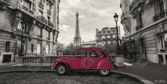 Eiffel Tower in Paris and retro red car at the Avenue de Camoens  : Stock Photo or Stock Video Download rcfotostock photos, images and assets rcfotostock | RC Photo Stock.: