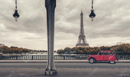 Eiffel Tower, Paris, France and retro red car under the Pont de Bir-Hakeim Bridge  : Stock Photo or Stock Video Download rcfotostock photos, images and assets rcfotostock | RC Photo Stock.: