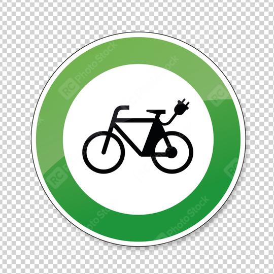Electric bike traffic sign. German sign Electric bike, electro bicycle E-Bike E Bike Ebike electric bike electro bicycle eco friendly on checked transparent background. Vector Eps 10.  : Stock Photo or Stock Video Download rcfotostock photos, images and assets rcfotostock | RC Photo Stock.: