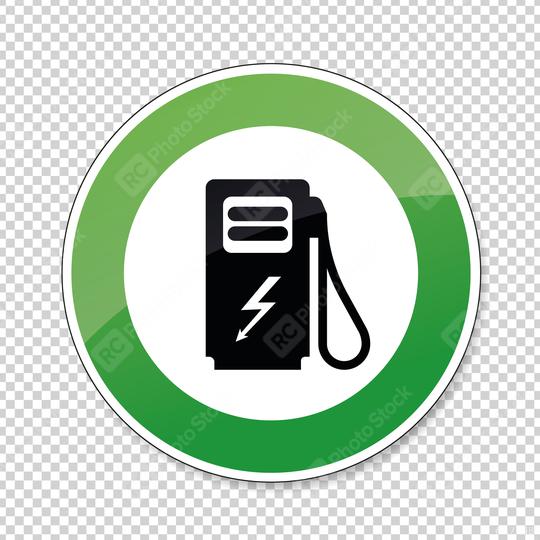 Electric Charging station traffic sign. German sign Electric vehicle recharging point Ecology friendly electric car charging on checked transparent background. Vector illustration. Eps 10 vector file.  : Stock Photo or Stock Video Download rcfotostock photos, images and assets rcfotostock | RC Photo Stock.: