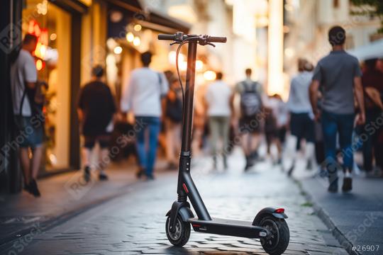 Electric scooter on cobblestone street in busy city center
  : Stock Photo or Stock Video Download rcfotostock photos, images and assets rcfotostock | RC Photo Stock.: