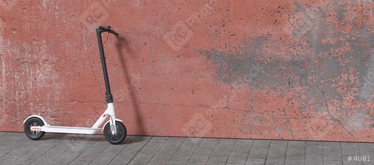 Electric scooter parked on a wall for mobility in the city  : Stock Photo or Stock Video Download rcfotostock photos, images and assets rcfotostock | RC Photo Stock.: