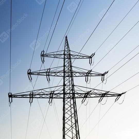 Electricity pylon against blue sky and dusk sunset  : Stock Photo or Stock Video Download rcfotostock photos, images and assets rcfotostock | RC Photo Stock.: