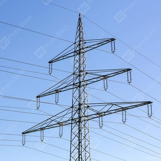 Electricity pylon close-up power pole high voltage against blue sky  : Stock Photo or Stock Video Download rcfotostock photos, images and assets rcfotostock | RC Photo Stock.: