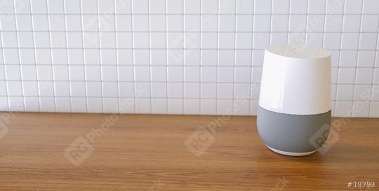 Electronic equipment smart speaker in the kitchen  : Stock Photo or Stock Video Download rcfotostock photos, images and assets rcfotostock | RC Photo Stock.: