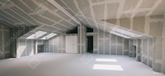 Empty room in attic with pitched roof and Flattened drywall walls, new construction and house building concept image  : Stock Photo or Stock Video Download rcfotostock photos, images and assets rcfotostock | RC Photo Stock.: