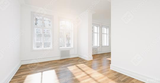 Empty room interior design, open space with windows, parquet wooden floor, modern contemporary architecture  : Stock Photo or Stock Video Download rcfotostock photos, images and assets rcfotostock | RC Photo Stock.: