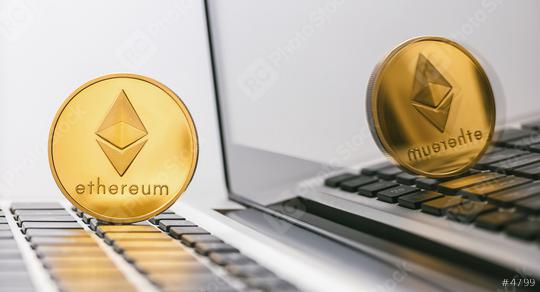 ethereum coin - Digital cryptocurrency on notebook  : Stock Photo or Stock Video Download rcfotostock photos, images and assets rcfotostock | RC Photo Stock.: