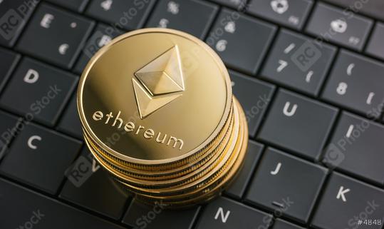 ethereum coins stack cryptocurrency, digital money on computer keyboard  : Stock Photo or Stock Video Download rcfotostock photos, images and assets rcfotostock | RC Photo Stock.: