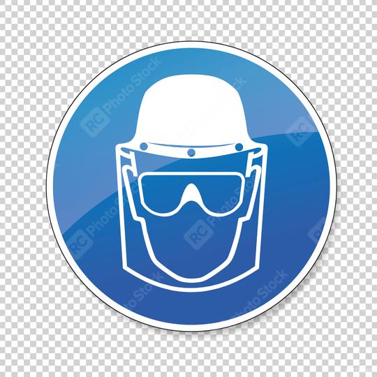 Face Shield, head protection and eye protection glasses must be worn, mandatory sign or safety sign, on checked transparent background. Vector illustration. Eps 10 vector file.  : Stock Photo or Stock Video Download rcfotostock photos, images and assets rcfotostock | RC Photo Stock.: