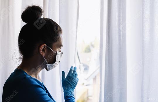 fearful woman in corona quarantine looking out of window to the street   : Stock Photo or Stock Video Download rcfotostock photos, images and assets rcfotostock | RC Photo Stock.:
