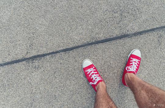 Feet From Above Concept, Teenage Person in Red Sneakers Standing on the street, Blank Copy Space in Front, Point of view shot  : Stock Photo or Stock Video Download rcfotostock photos, images and assets rcfotostock | RC-Photo-Stock.: