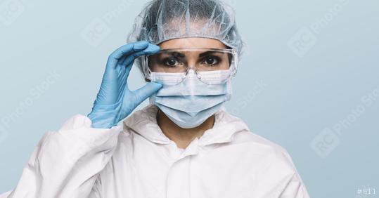 Female Doctor or Nurse Wearing latex protective gloves and medical Protective Mask and glasses on face. Protection for Coronavirus COVID-19  : Stock Photo or Stock Video Download rcfotostock photos, images and assets rcfotostock | RC Photo Stock.: