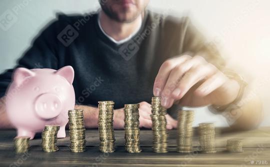 Finance stack coins and piggy bank   : Stock Photo or Stock Video Download rcfotostock photos, images and assets rcfotostock | RC Photo Stock.: