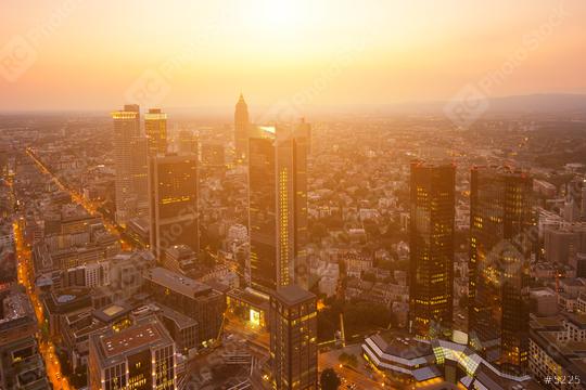 financial business district of Frankfurt at Sunset  : Stock Photo or Stock Video Download rcfotostock photos, images and assets rcfotostock | RC Photo Stock.: