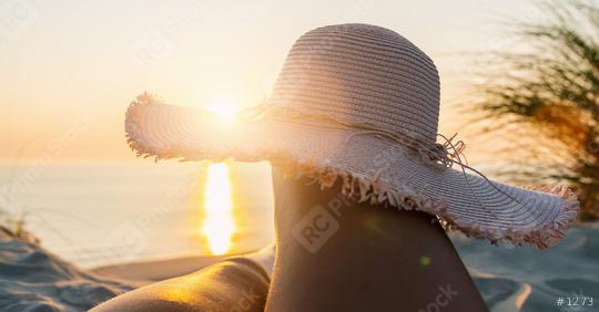 First person perspective of woman legs with straw hat on sunset beach  : Stock Photo or Stock Video Download rcfotostock photos, images and assets rcfotostock | RC Photo Stock.: