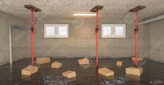 Flooding with water damage, ceiling supports and wet boxes in the basement of the house  : Stock Photo or Stock Video Download rcfotostock photos, images and assets rcfotostock | RC Photo Stock.: