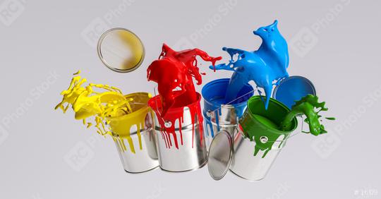 Four paint cans splashing different bright colors, renovation concept image  : Stock Photo or Stock Video Download rcfotostock photos, images and assets rcfotostock | RC Photo Stock.: