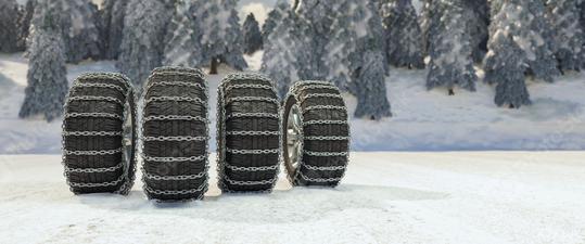 Four winter tires with snow chains on snow as panorama safety background  : Stock Photo or Stock Video Download rcfotostock photos, images and assets rcfotostock | RC Photo Stock.: