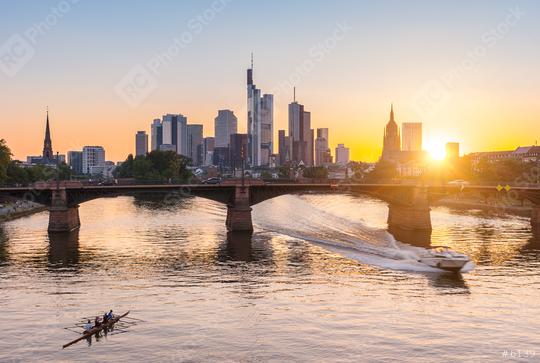 Frankfurt am Main, Skyline, ignatz-bubis-brücke at sunset  : Stock Photo or Stock Video Download rcfotostock photos, images and assets rcfotostock | RC Photo Stock.: